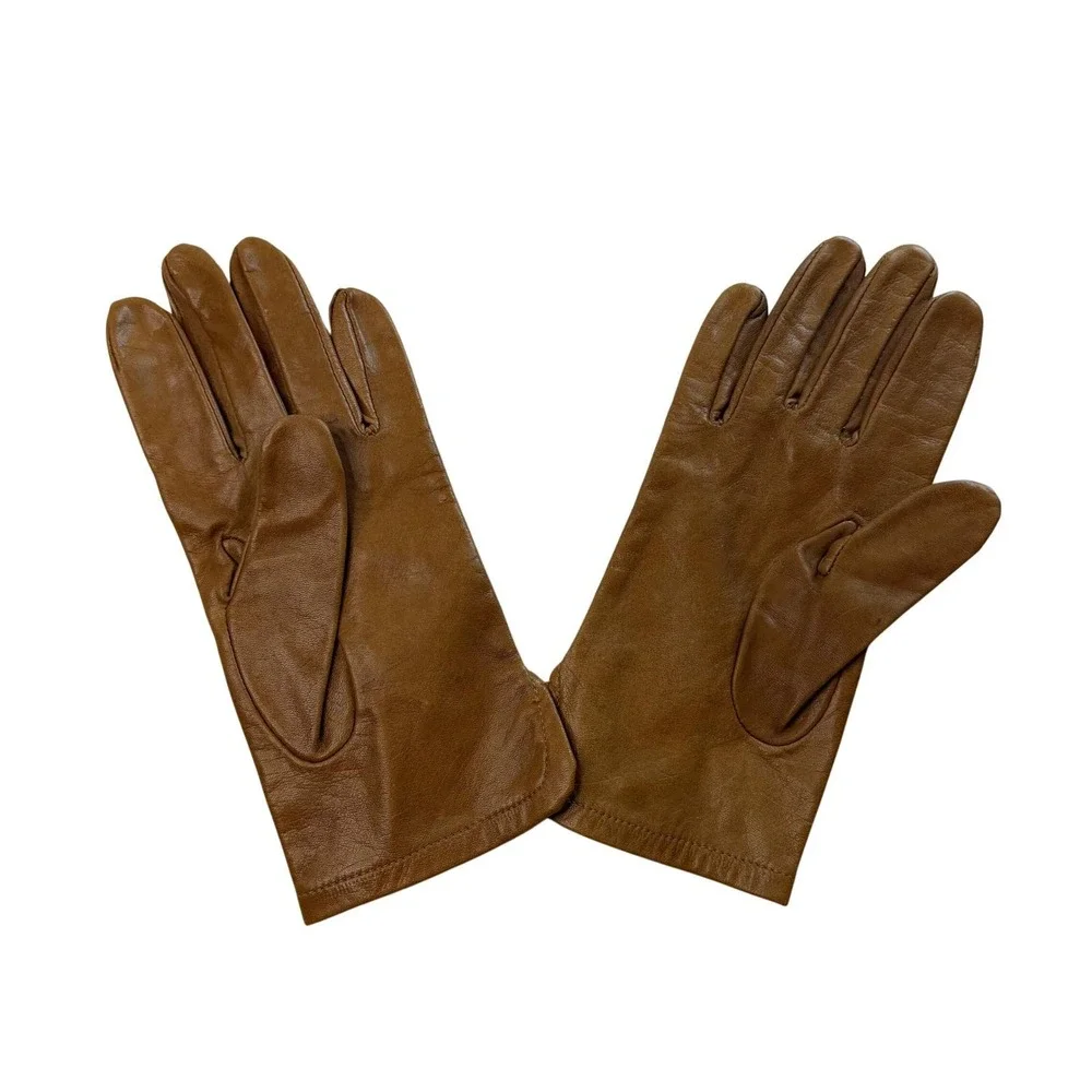 Tan‎ Brown Vtg Leather Gloves Small Classic Three Point Stitching Side Sewn Thin